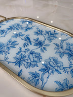 Blue Gold Floral Bird Nature Tray