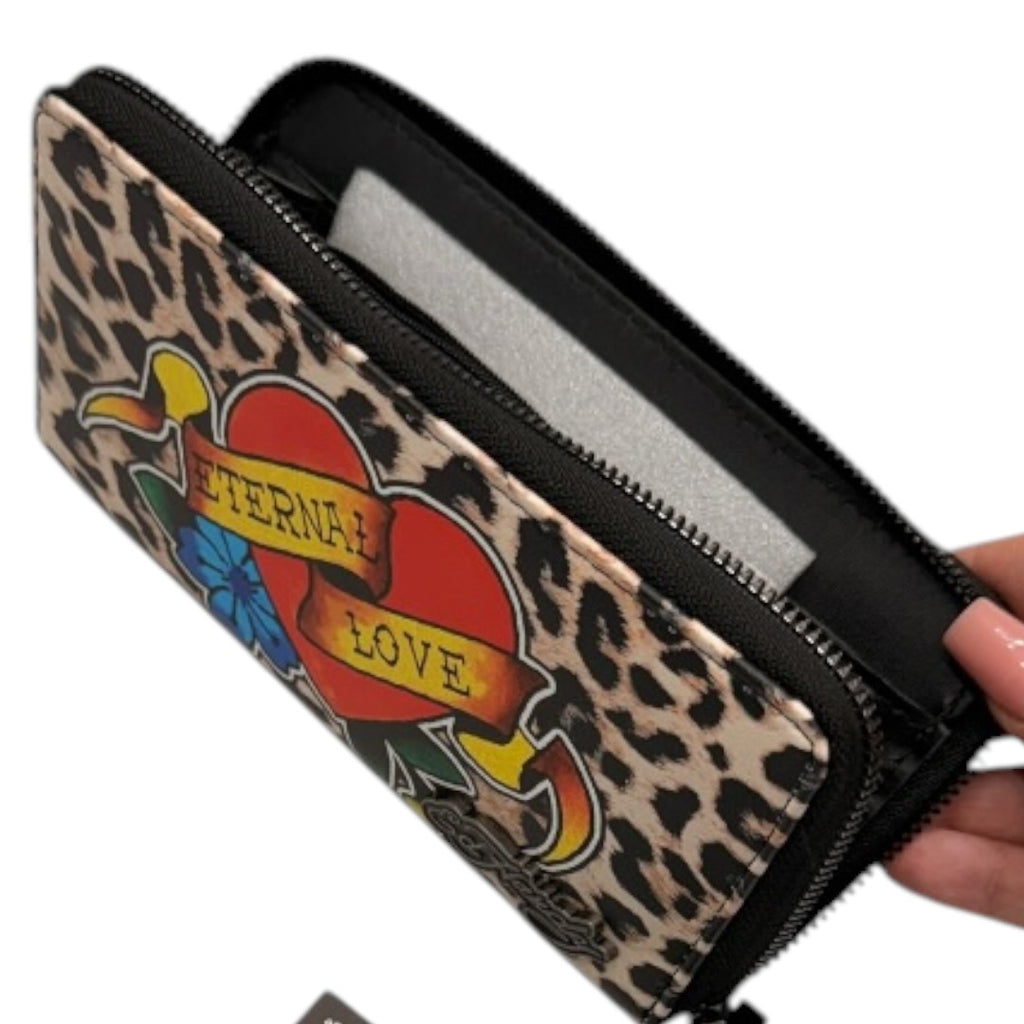 Ed Hardy Black Animal Print Enteral Love Wallet