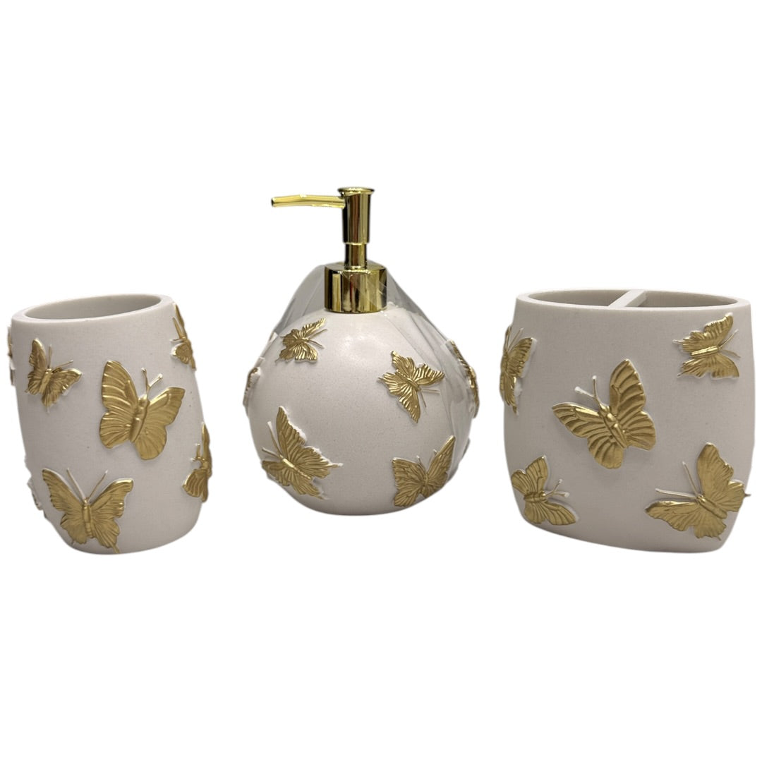 Gold Butterfly Makeup Brush Holders Bathroom Holders 3 Piece Set