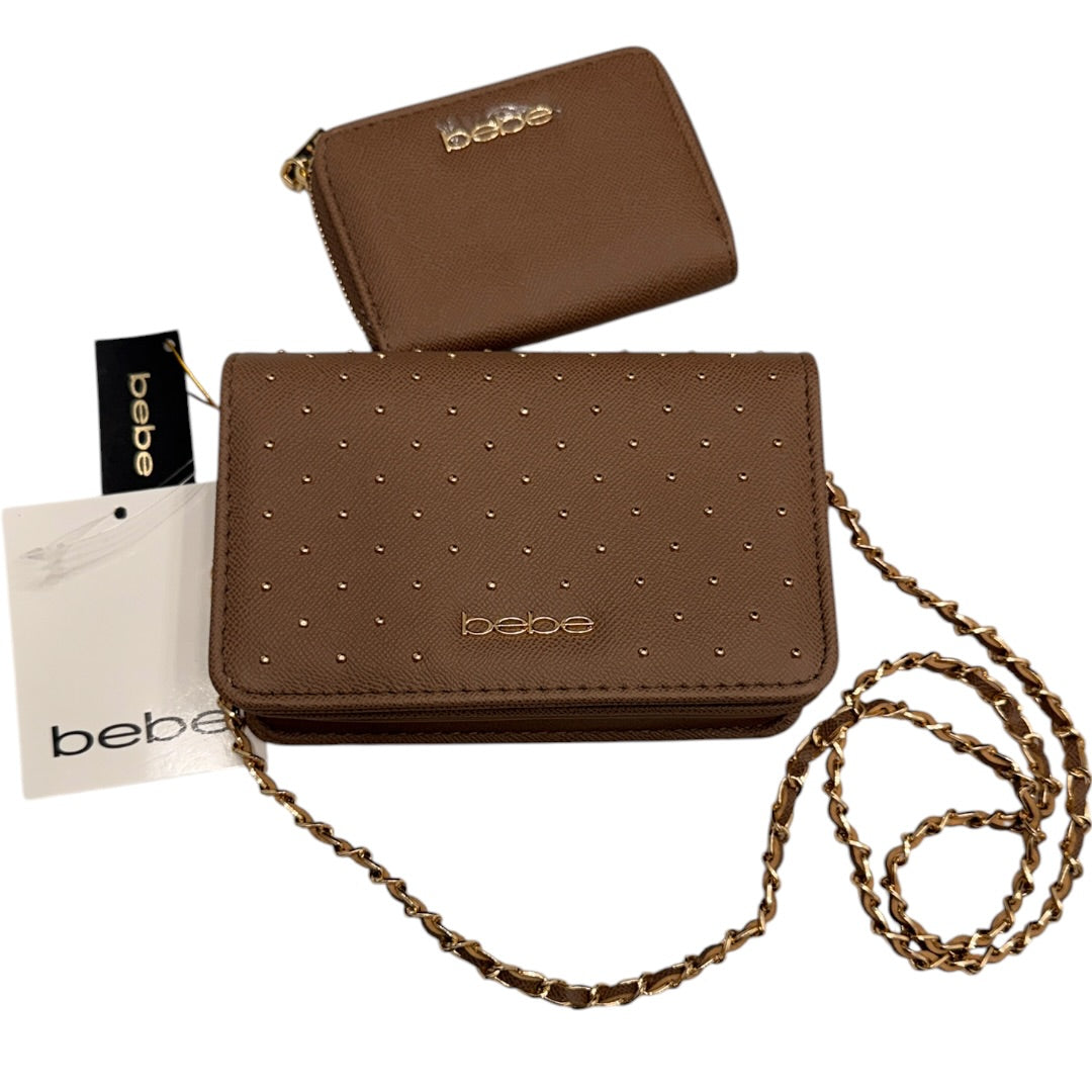 Brown & Gold Bebe Beaded Crossbody Handbag with Wallet