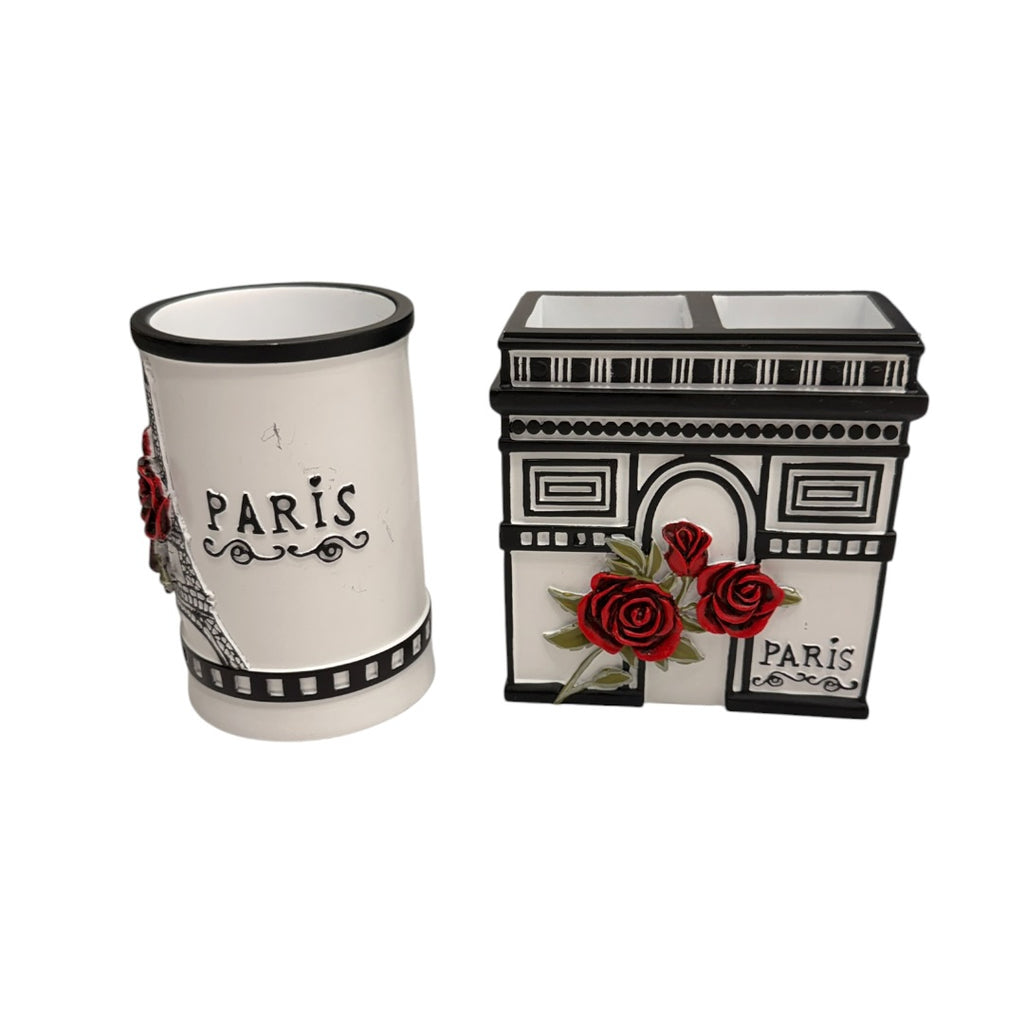 Paris Red Rose Make Brush Holders Bathroom Holders 2 Piece Set