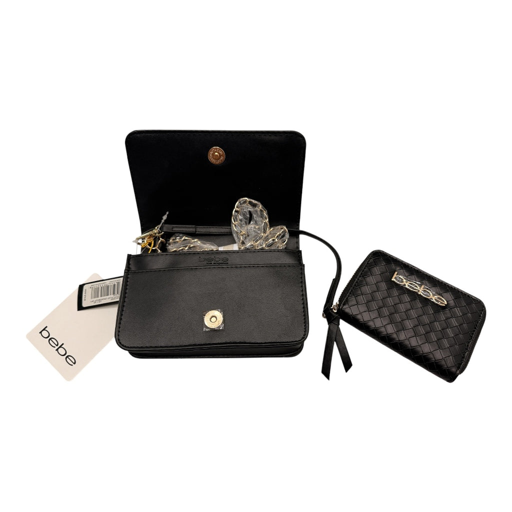 Black & Gold Woven BeBe Purse Crossbody with Wallet