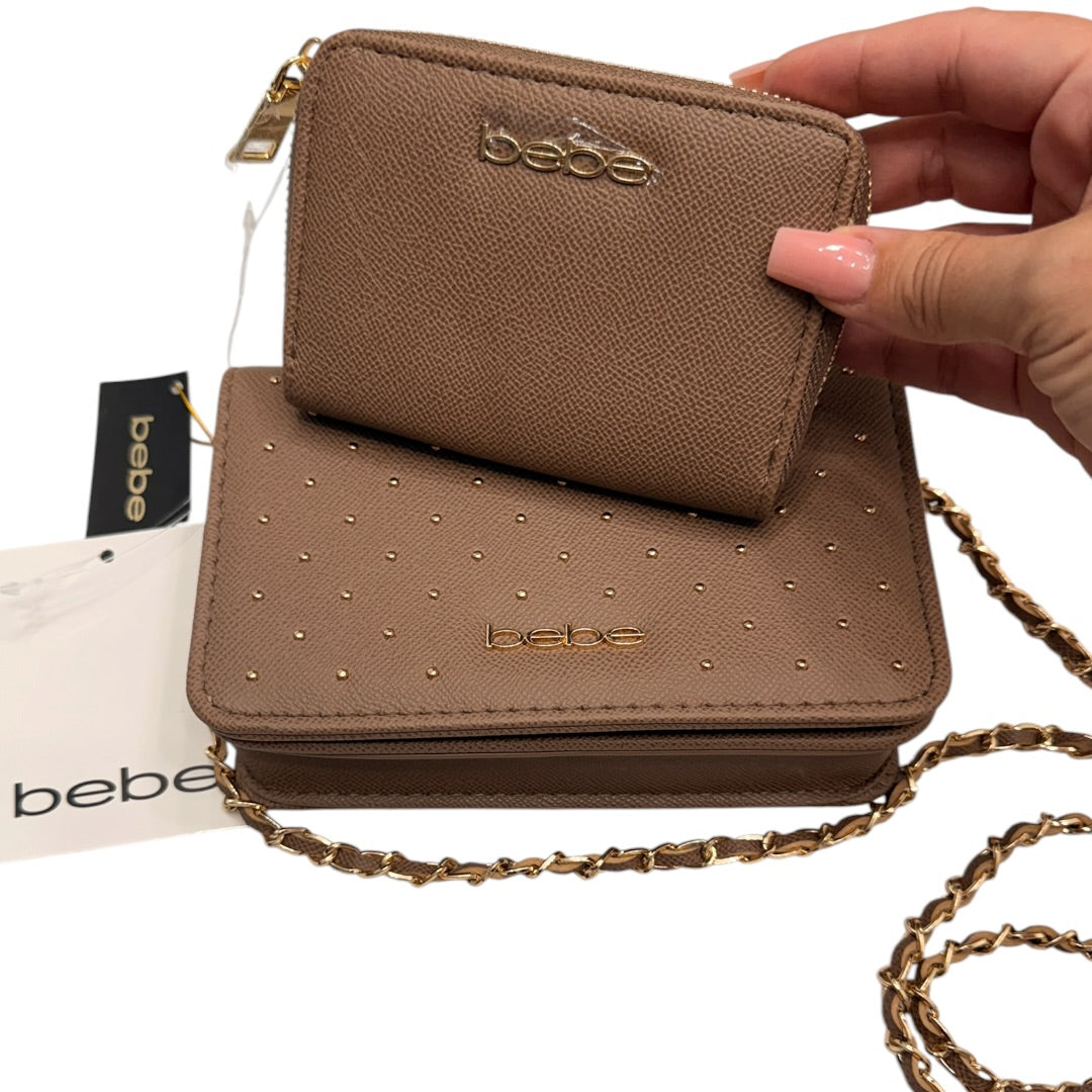 Brown & Gold Bebe Beaded Crossbody Handbag with Wallet