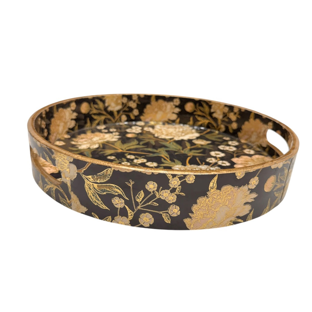Black & Gold Floral Jewelry Holder Counter Decor Tray