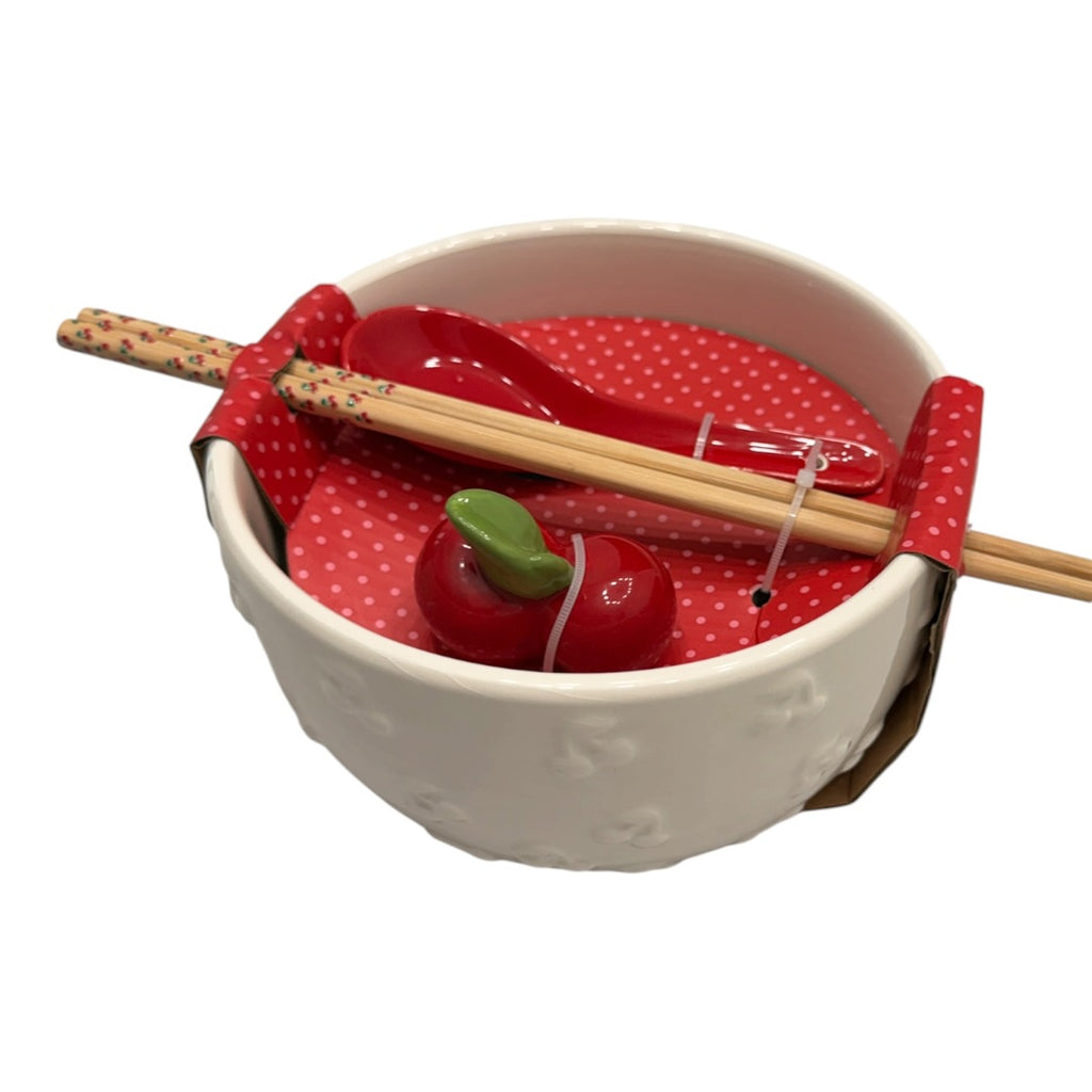 Cherry Ramen Noodle Bowl with Chopsticks & Spoon 4pc