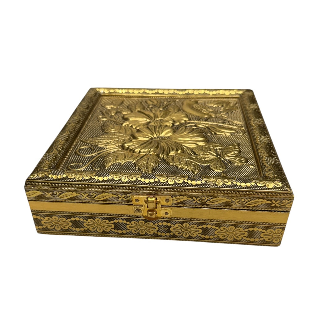 Gold Beauty Flower Keepsake Box Jewelry Box