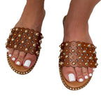Gold & Brown Studded Beaded Sandals Size 7.5