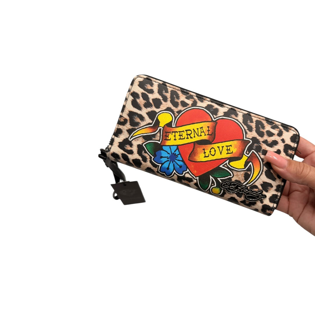 Ed Hardy Black Animal Print Enteral Love Wallet