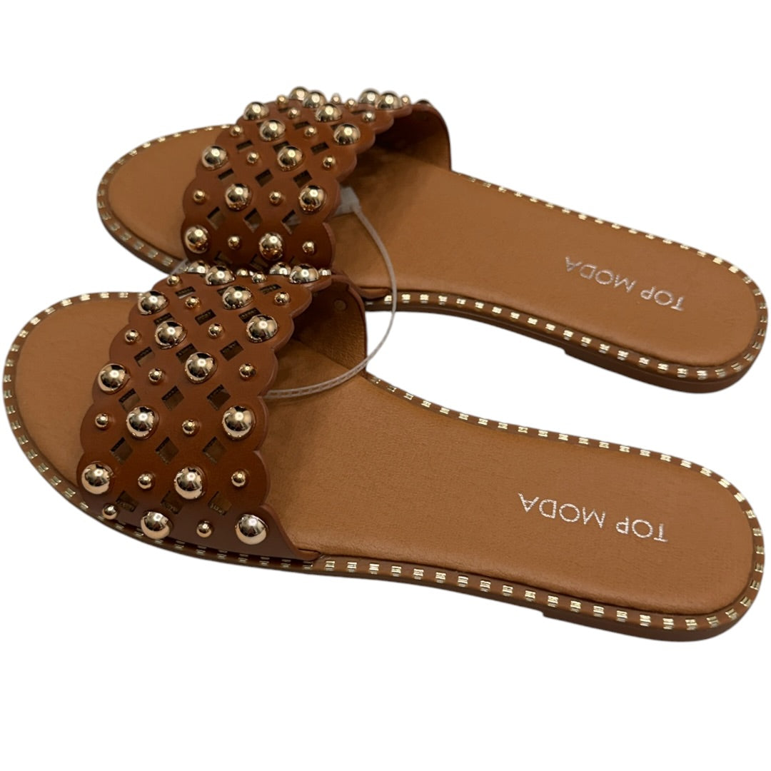 Gold & Brown Studded Beaded Sandals Size 7.5