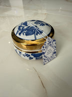 Bird Blue Ceramic Jewelry Jar Gold