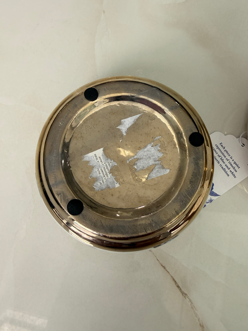 Bird Blue Ceramic Jewelry Jar Gold