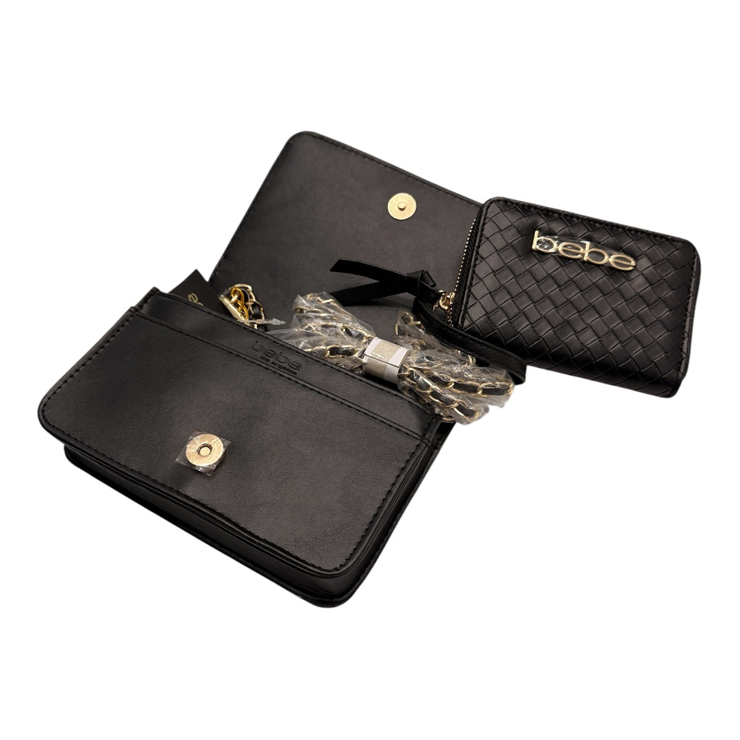 Black & Gold Woven BeBe Purse Crossbody with Wallet