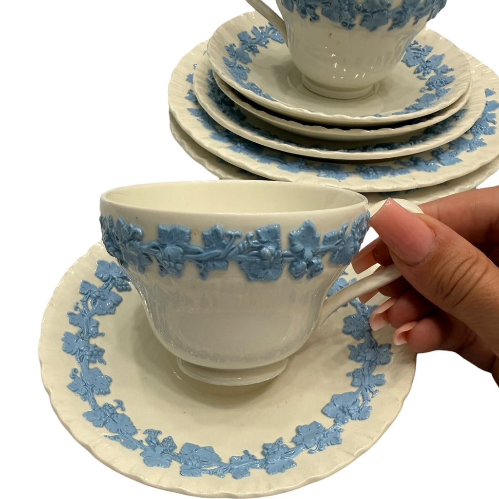 Wedgwood Blue & White Floral Queens Ware 9pc Set England