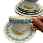 Wedgwood Blue & White Floral Queens Ware 9pc Set England