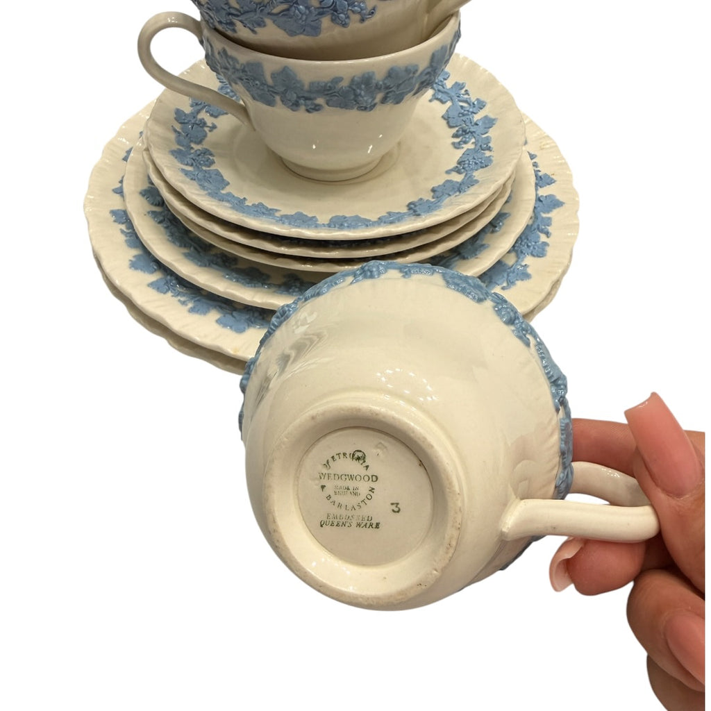 Wedgwood Blue & White Floral Queens Ware 9pc Set England