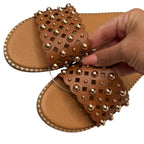 Gold & Brown Studded Beaded Sandals Size 7.5