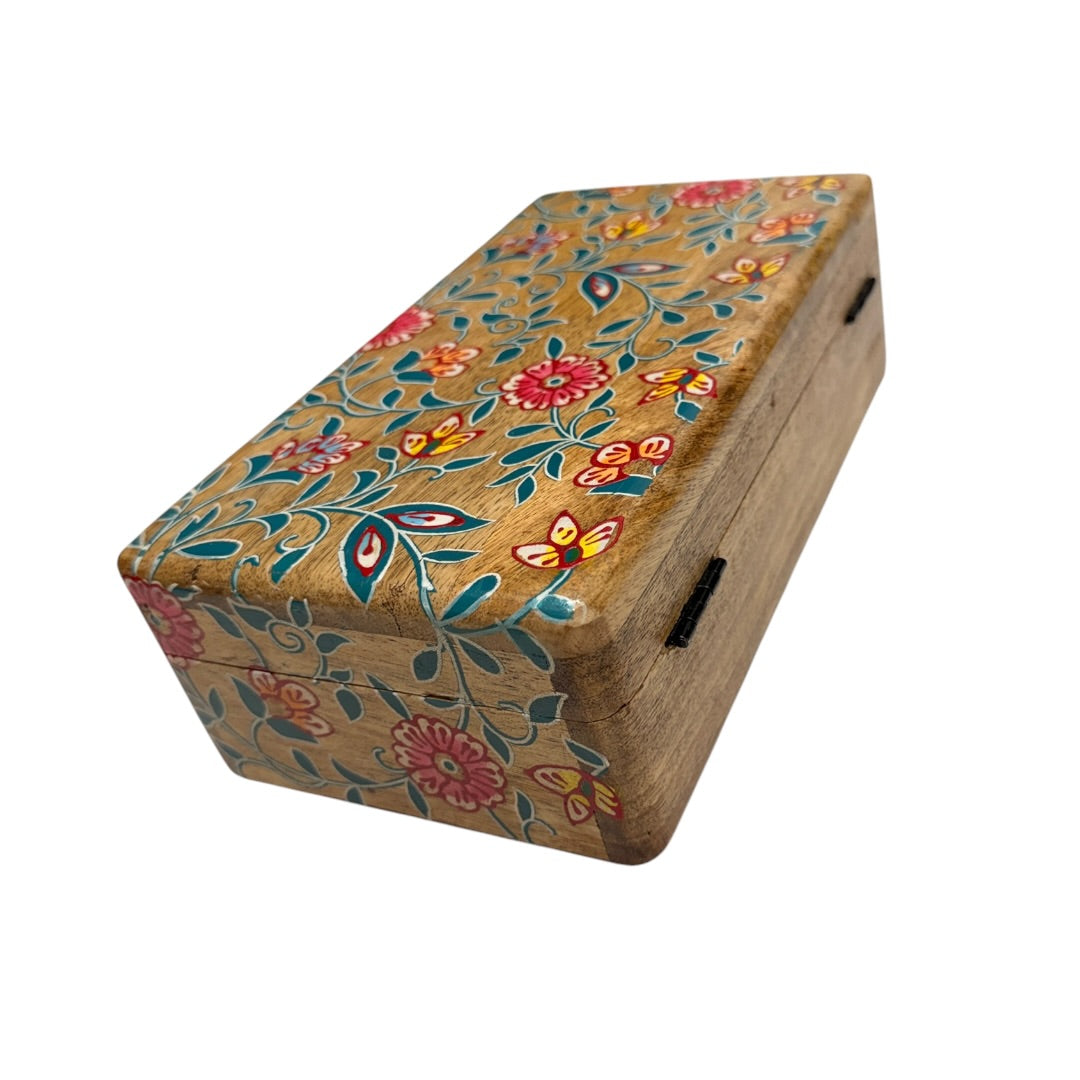 Wooden Flowers Keepsake Box Jewelry Box Handmade in India