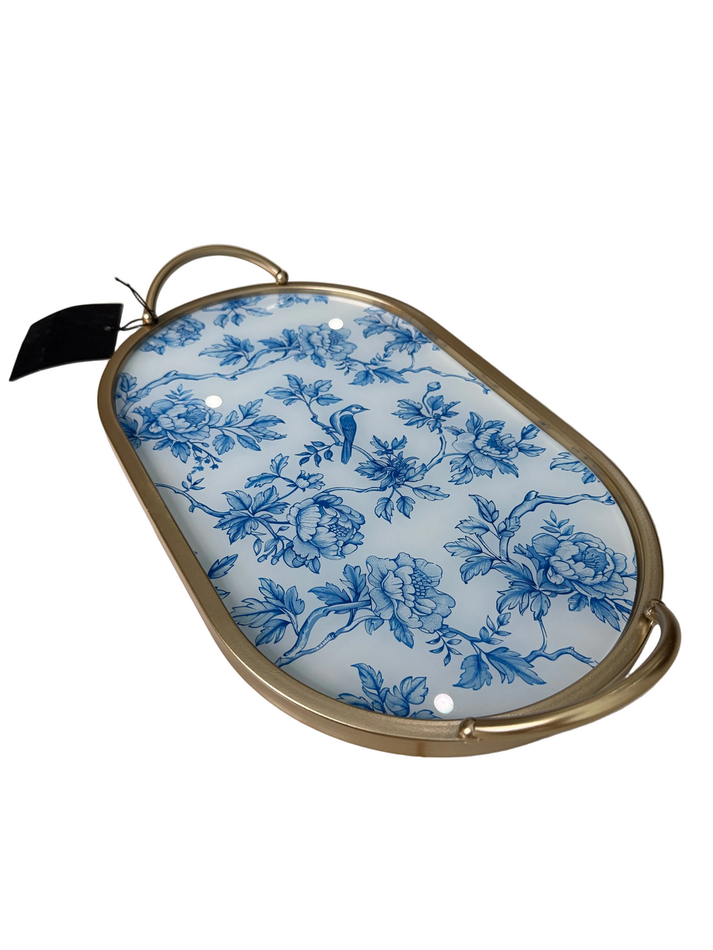 Blue Gold Floral Bird Nature Tray