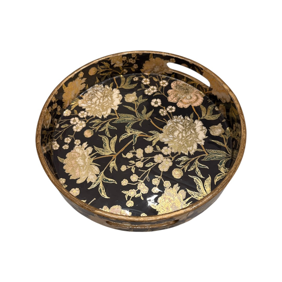 Black & Gold Floral Jewelry Holder Counter Decor Tray