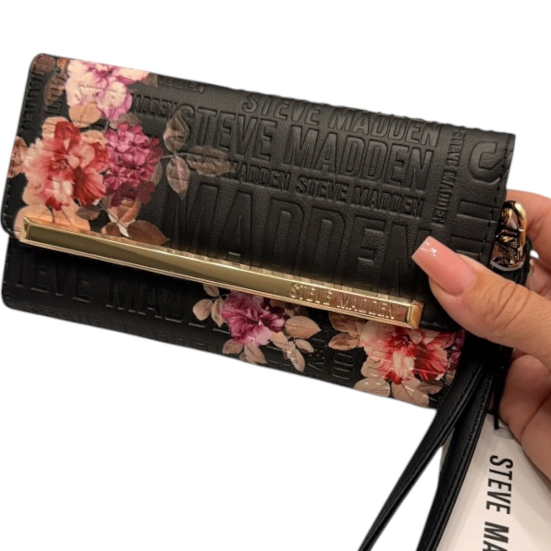 Steve Madden Flower Wallet Black & Gold