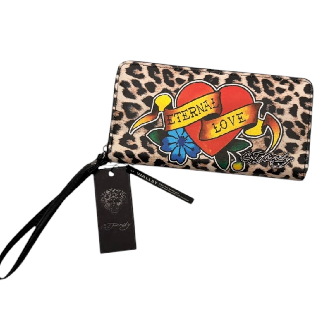 Ed Hardy Black Animal Print Enteral Love Wallet