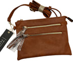 Soft Brown Zipper Crossbody Handbag