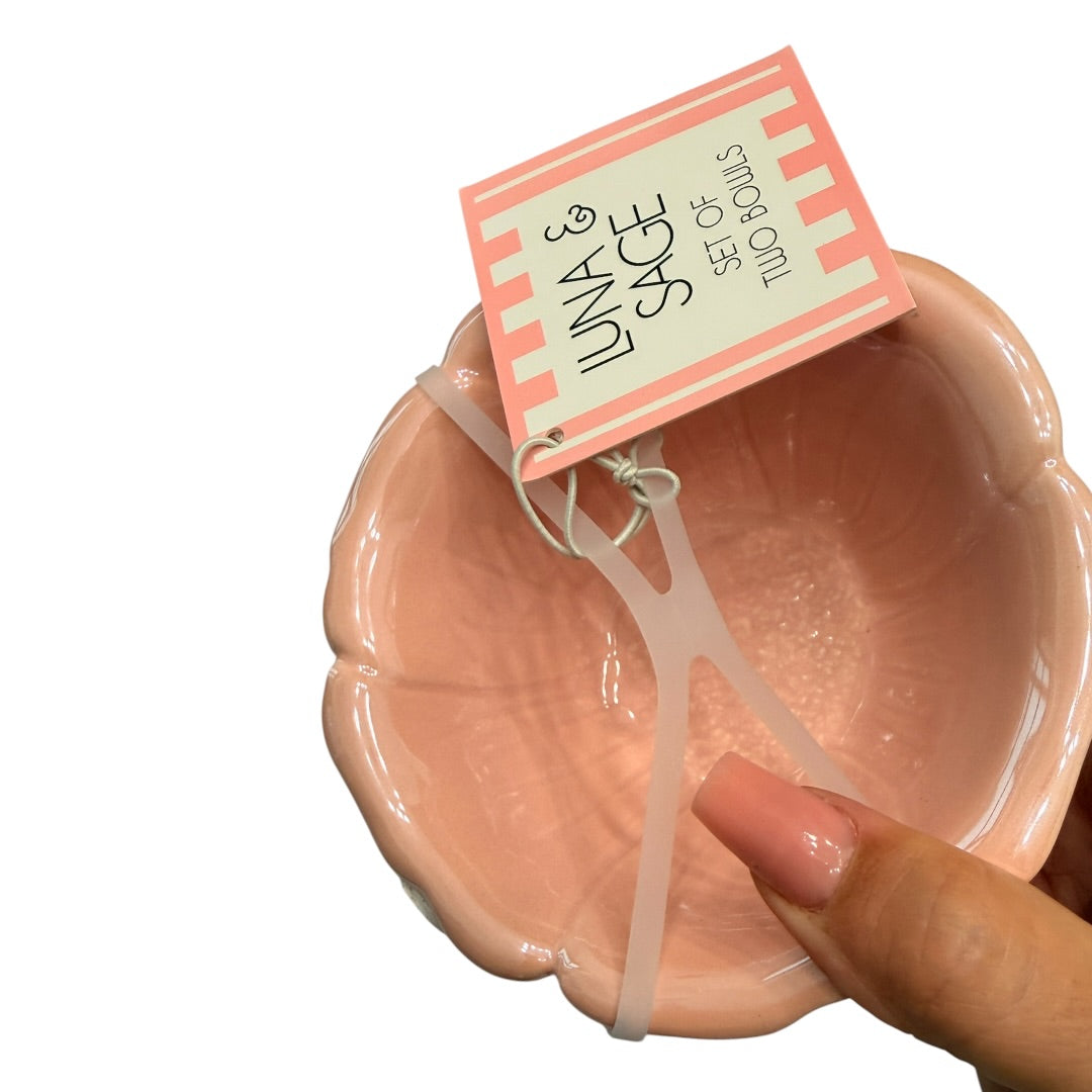 Hand Painted Pink Jewelry Makeup Bathroom Vanity Flower Bowls Set of 2