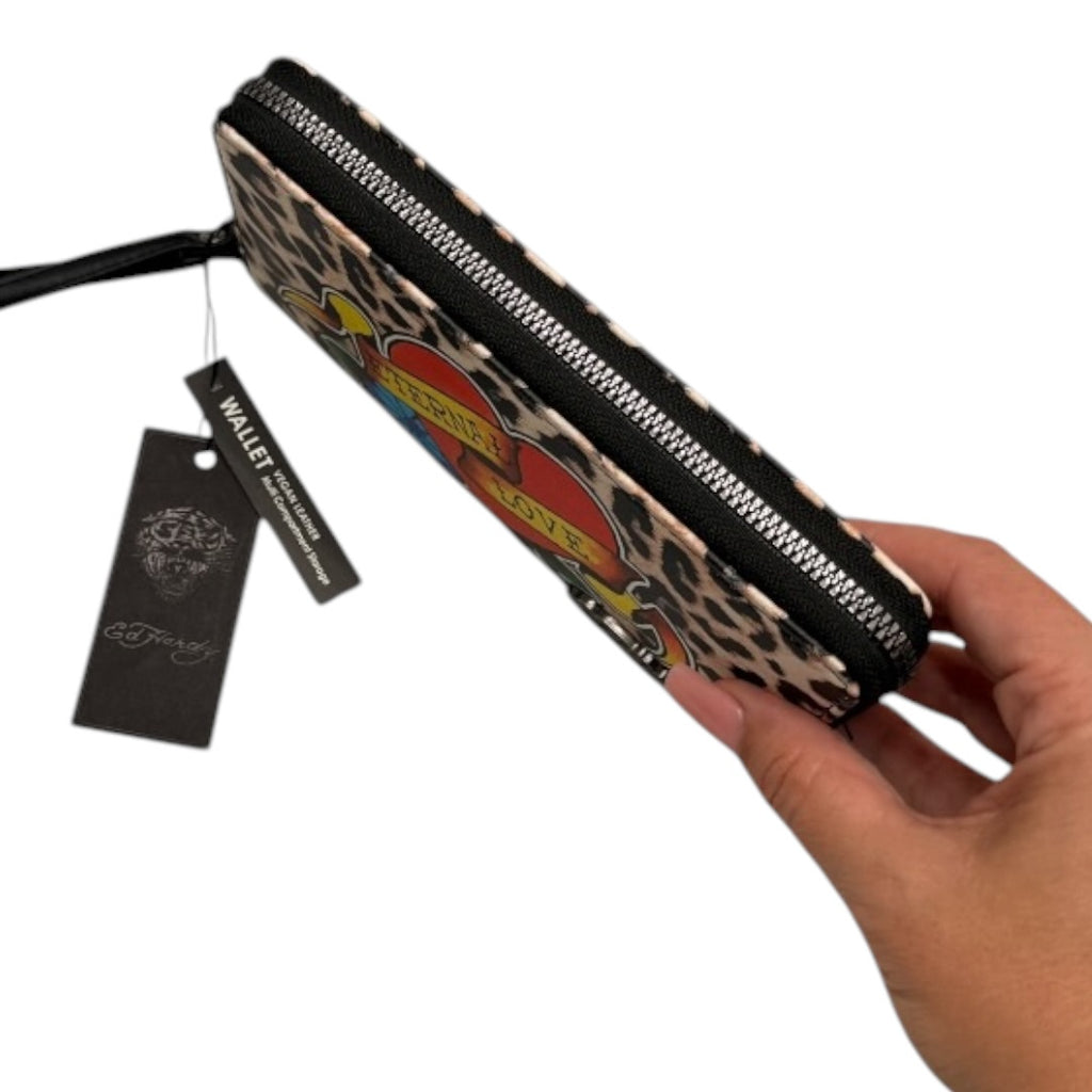 Ed Hardy Black Animal Print Enteral Love Wallet