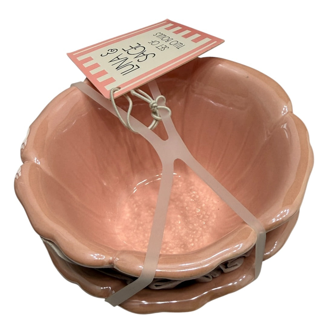 Hand Painted Pink Jewelry Makeup Bathroom Vanity Flower Bowls Set of 2