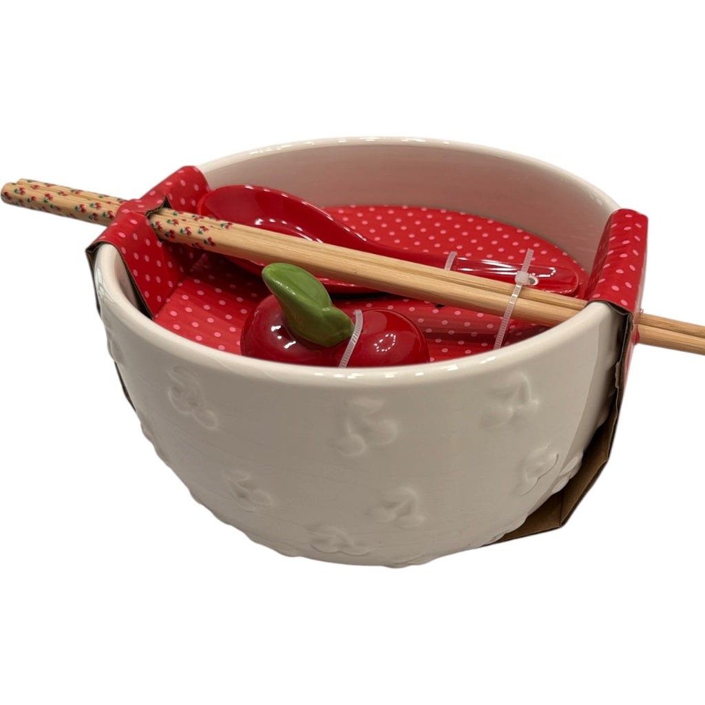 Cherry Ramen Noodle Bowl with Chopsticks & Spoon 4pc