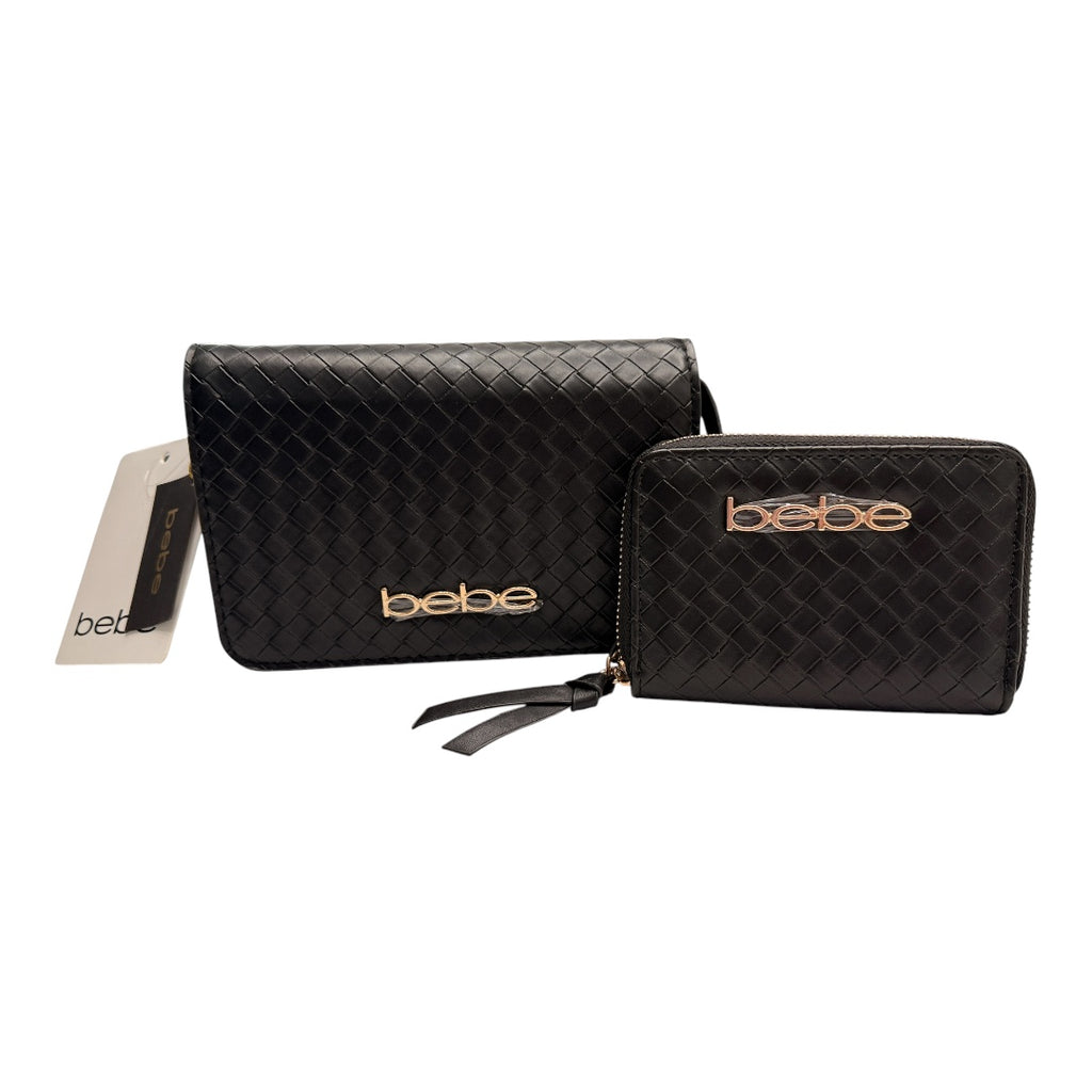 Black & Gold Woven BeBe Purse Crossbody with Wallet