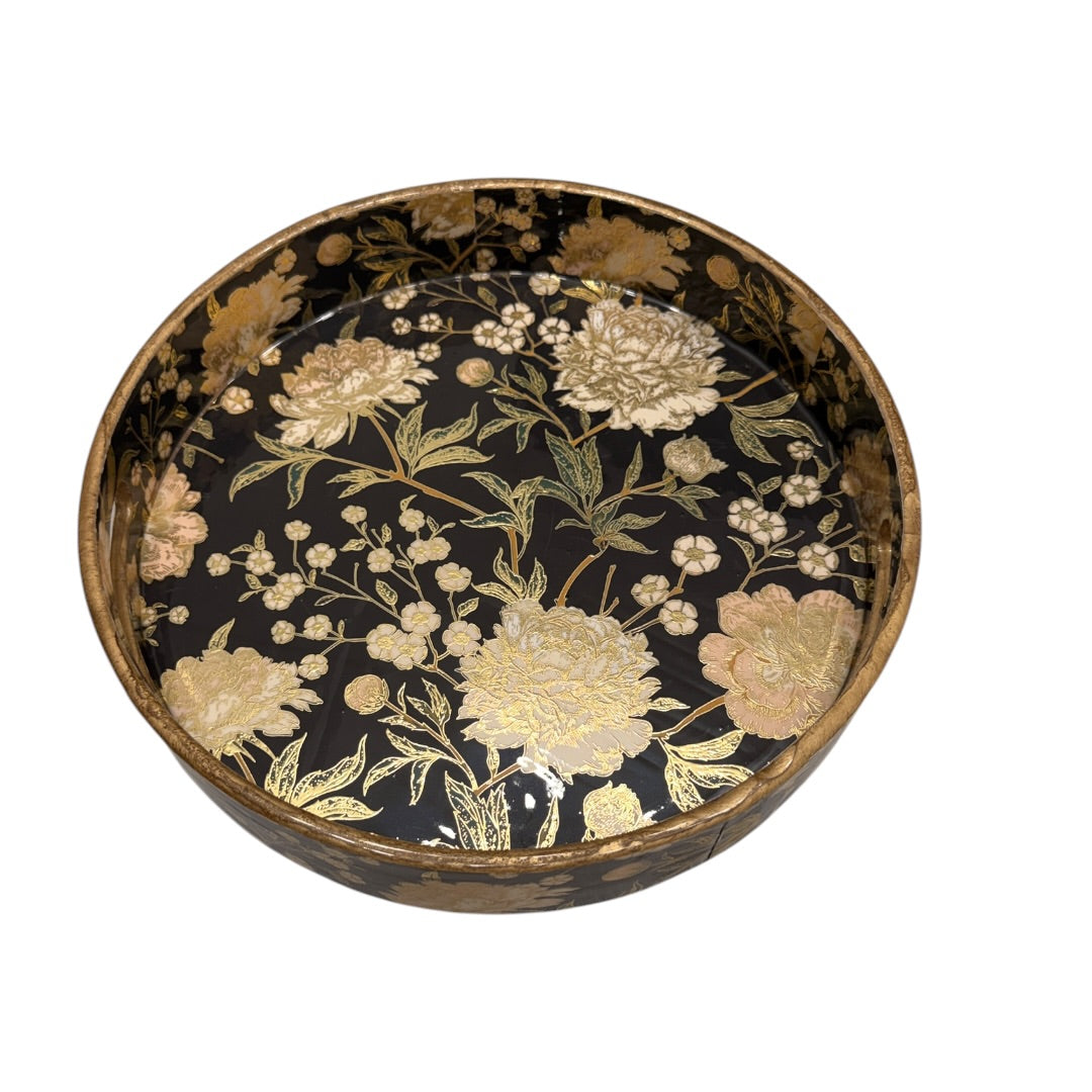Black & Gold Floral Jewelry Holder Counter Decor Tray