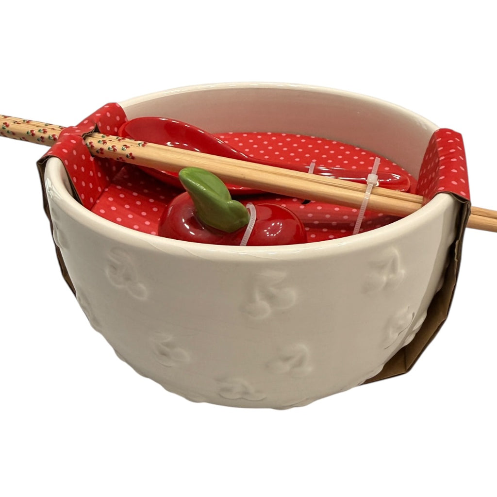Cherry Ramen Noodle Bowl with Chopsticks & Spoon 4pc
