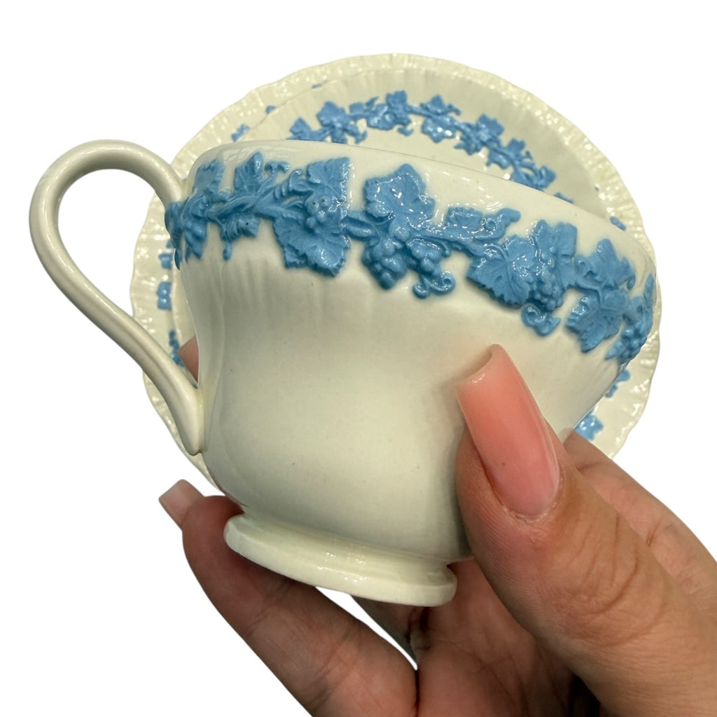 Wedgwood Blue & White Floral Queens Ware 9pc Set England