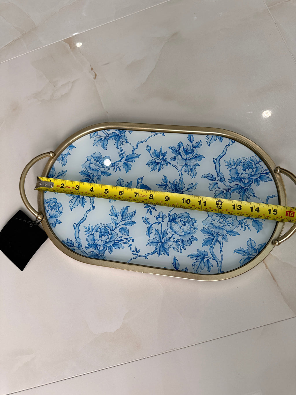 Blue Gold Floral Bird Nature Tray