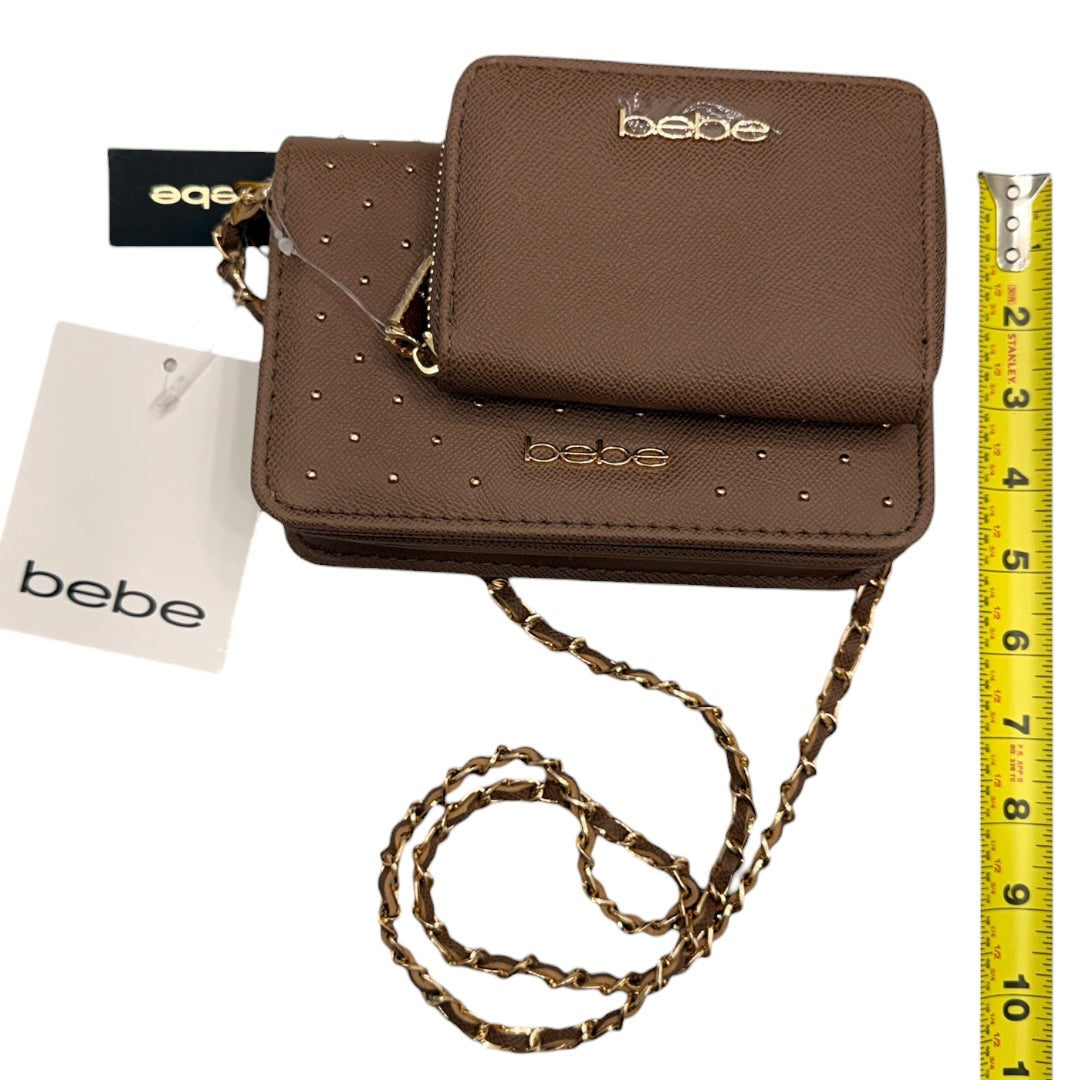Brown & Gold Bebe Beaded Crossbody Handbag with Wallet