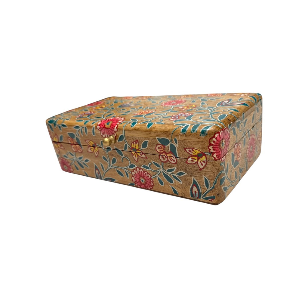 Wooden Flowers Keepsake Box Jewelry Box Handmade in India