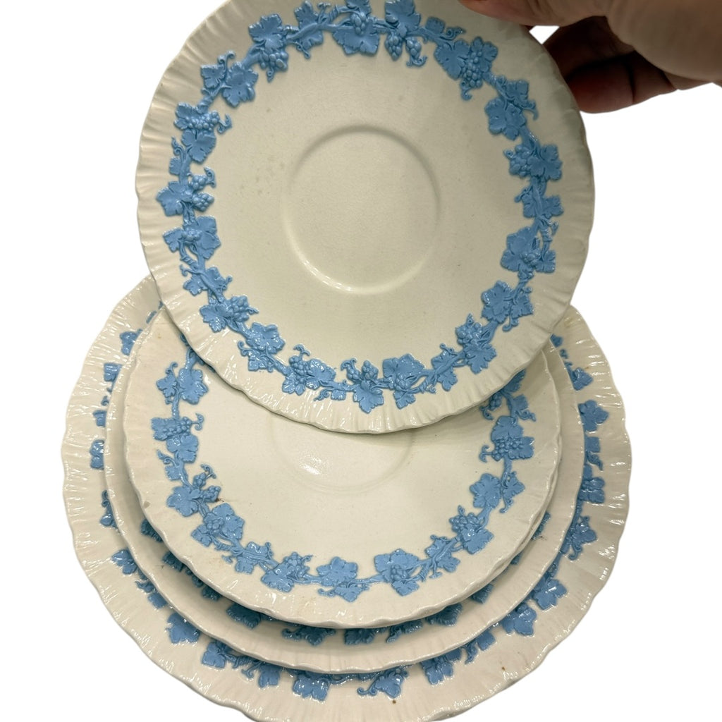 Wedgwood Blue & White Floral Queens Ware 9pc Set England