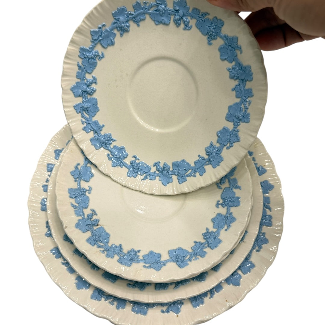 Wedgwood Blue & White Floral Queens Ware 9pc Set England