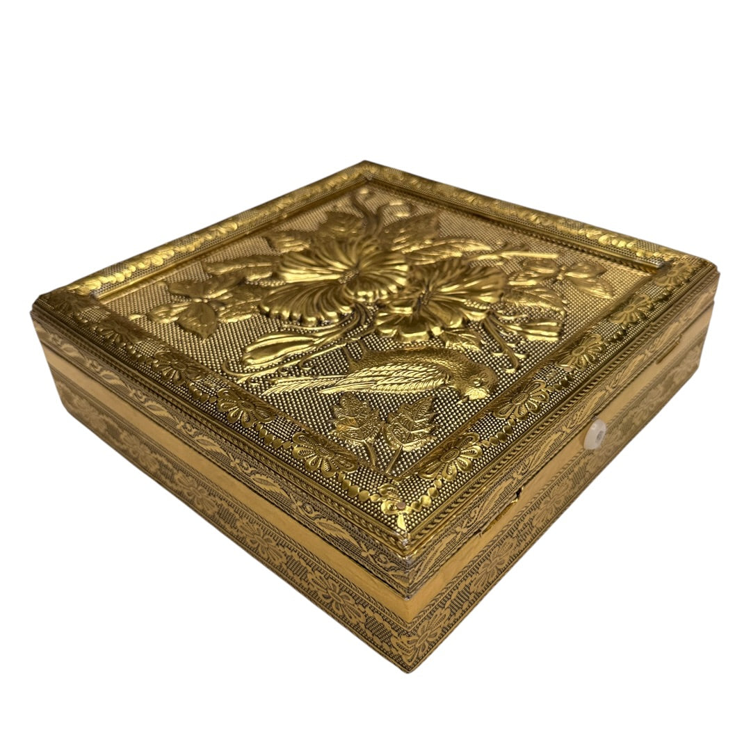Gold Beauty Flower Keepsake Box Jewelry Box