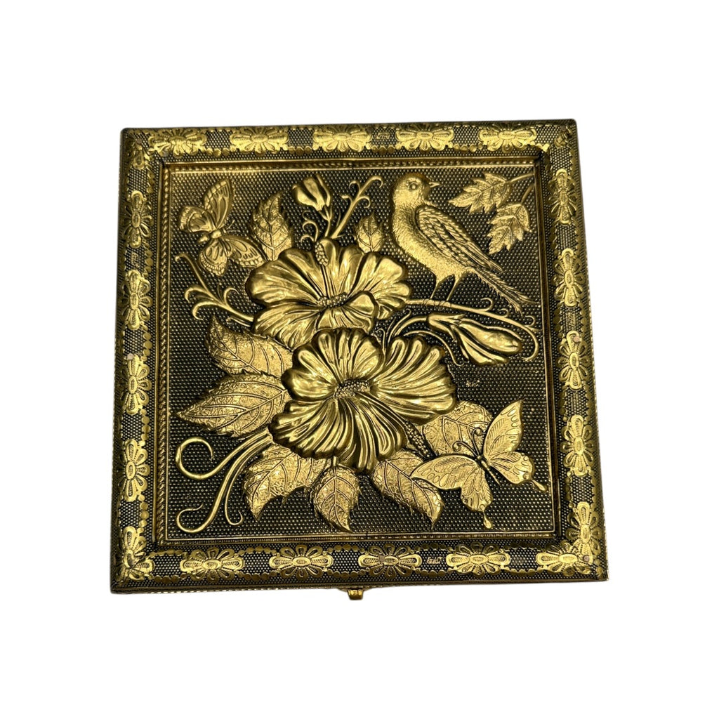 Gold Beauty Flower Keepsake Box Jewelry Box