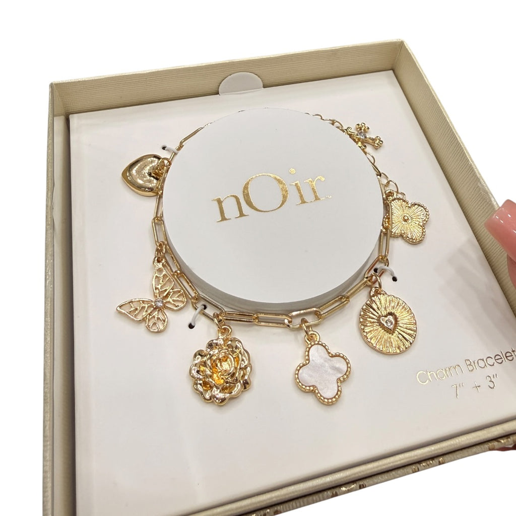 Gold Charm Clover & Butterfly Fashion Bracelet