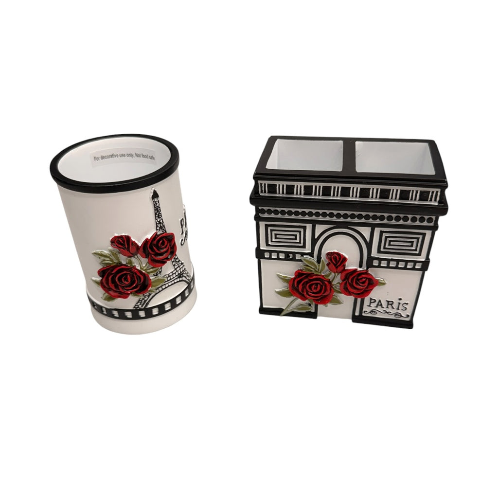 Paris Red Rose Make Brush Holders Bathroom Holders 2 Piece Set