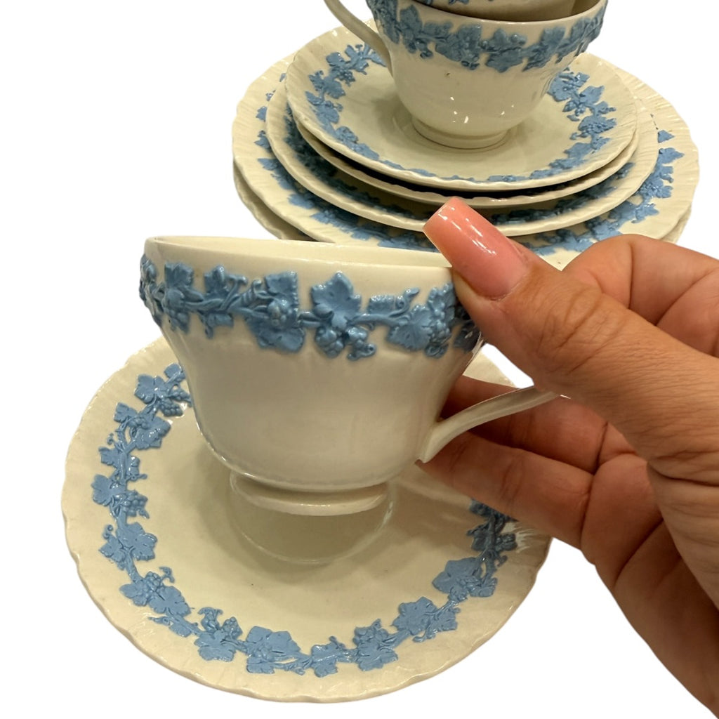 Wedgwood Blue & White Floral Queens Ware 9pc Set England