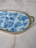 Blue Gold Floral Bird Nature Tray