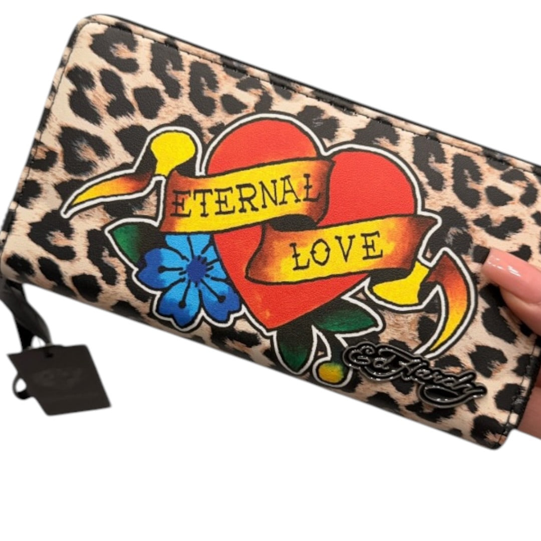 Ed Hardy Black Animal Print Enteral Love Wallet