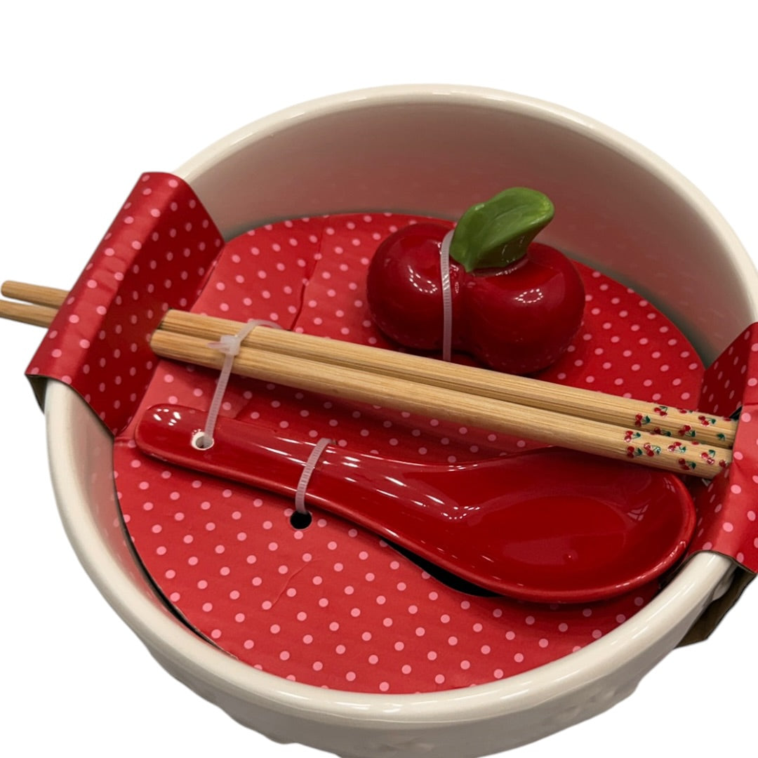 Cherry Ramen Noodle Bowl with Chopsticks & Spoon 4pc