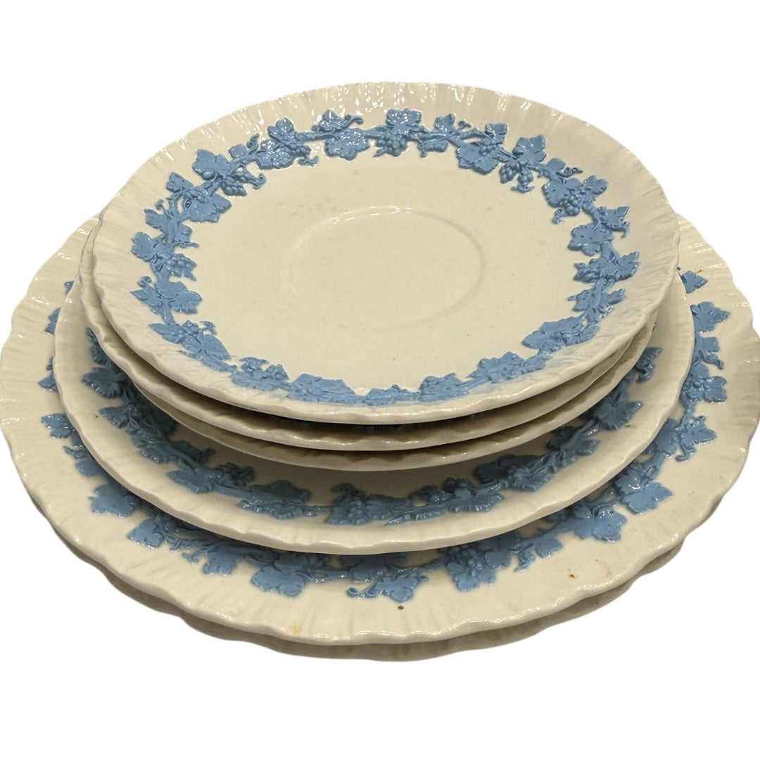 Wedgwood Blue & White Floral Queens Ware 9pc Set England