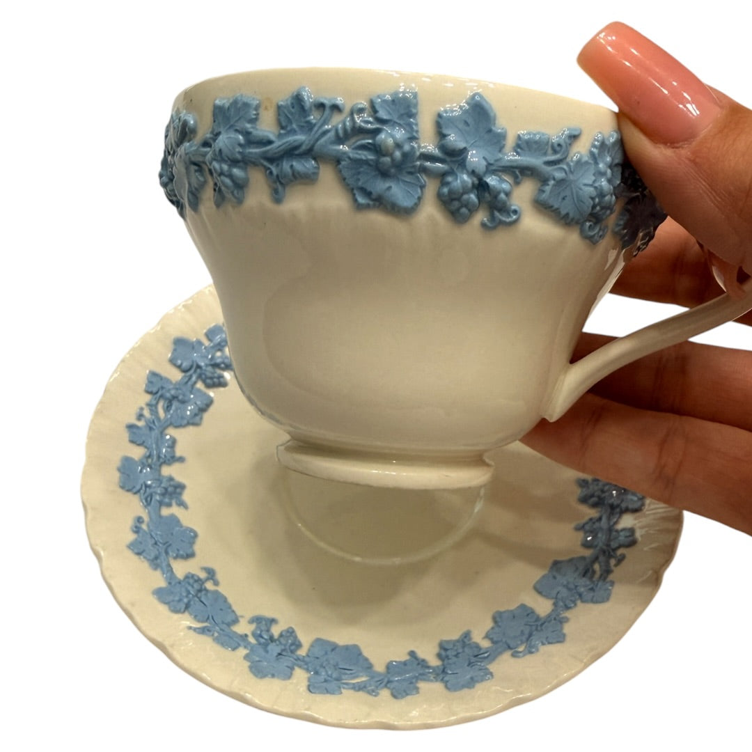 Wedgwood Blue & White Floral Queens Ware 9pc Set England