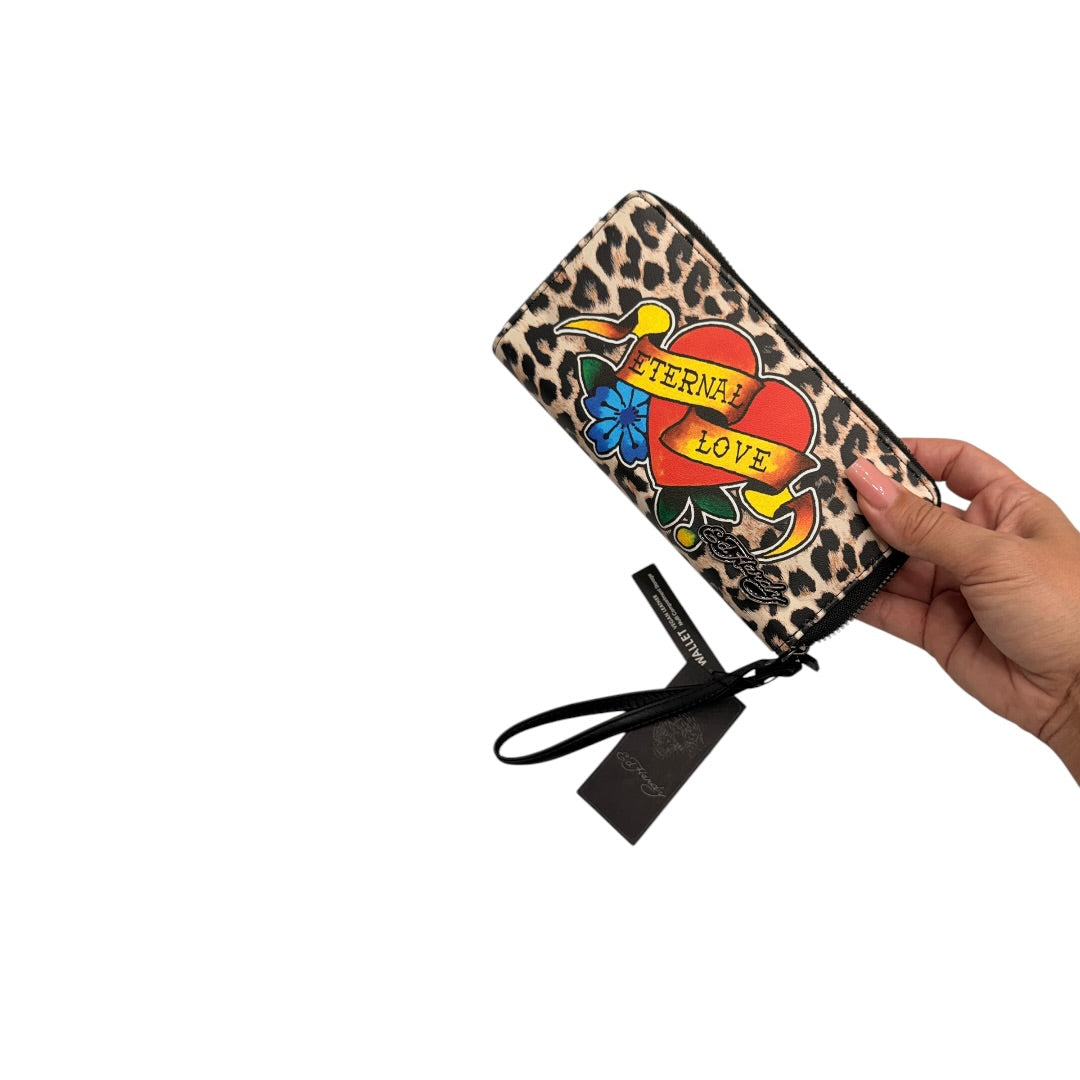 Ed Hardy Black Animal Print Enteral Love Wallet
